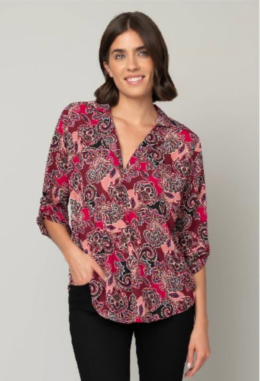 Floral Paisley Notch Collar Blouse