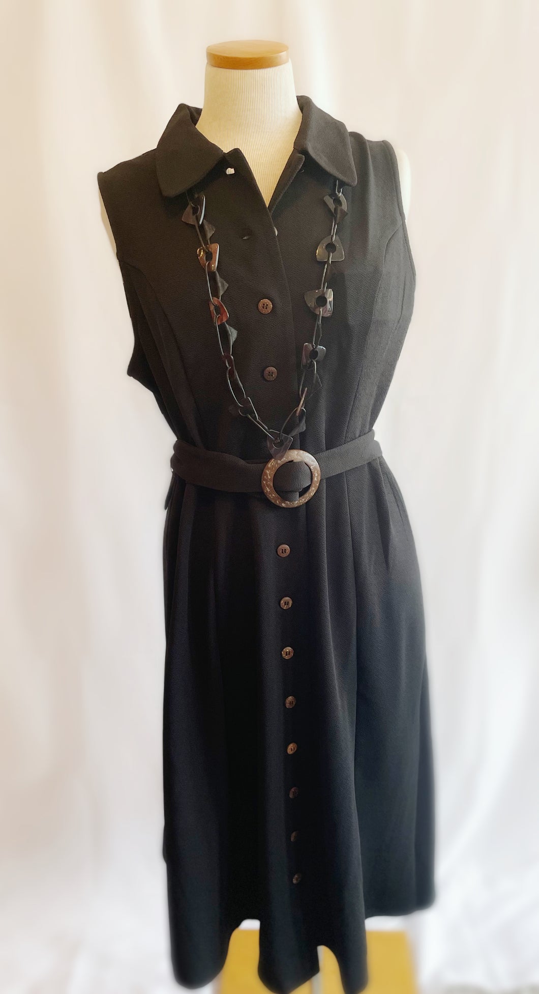 Black Belted Dress with Buttons
