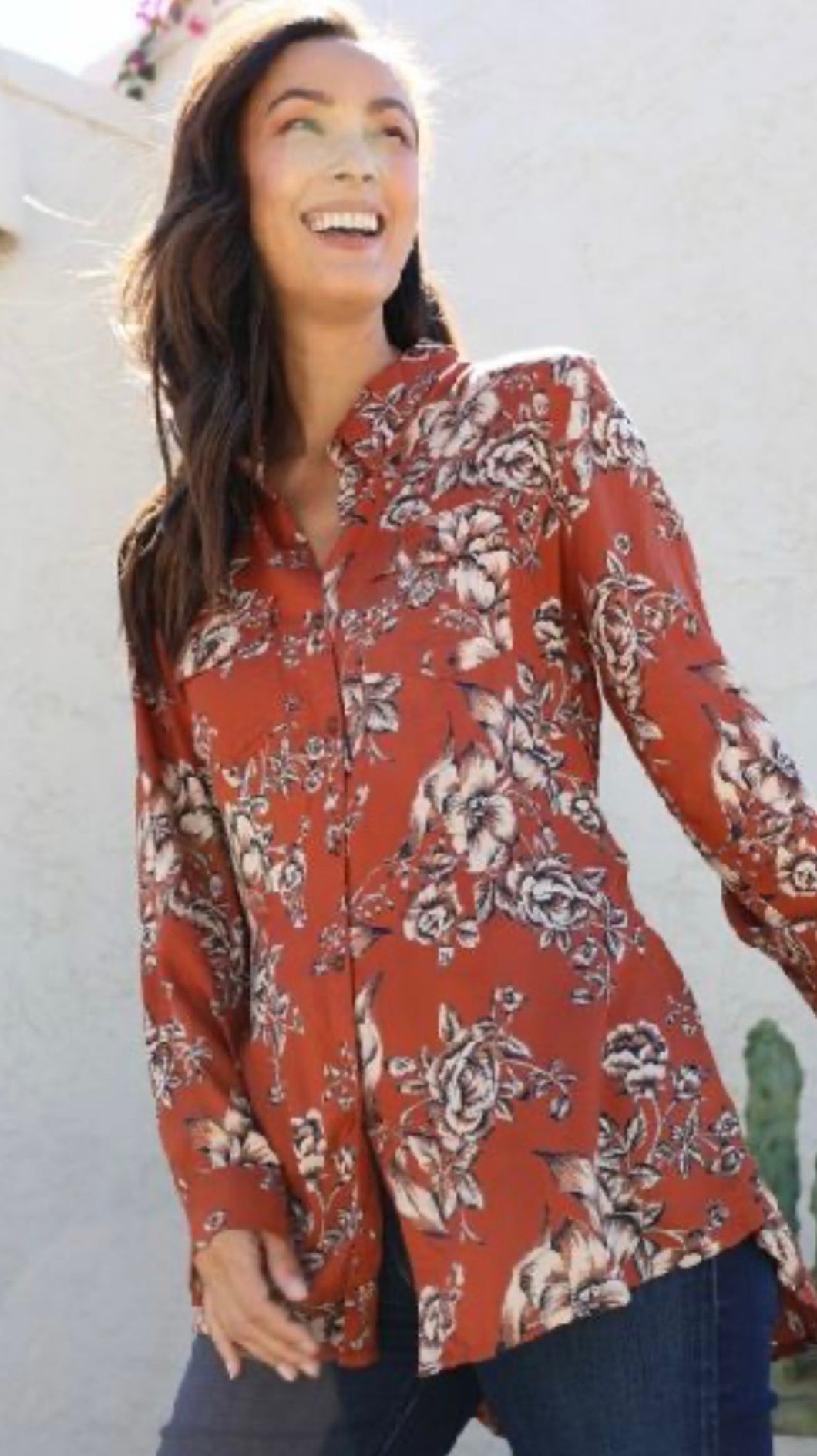 Floral Challis Button Front Top