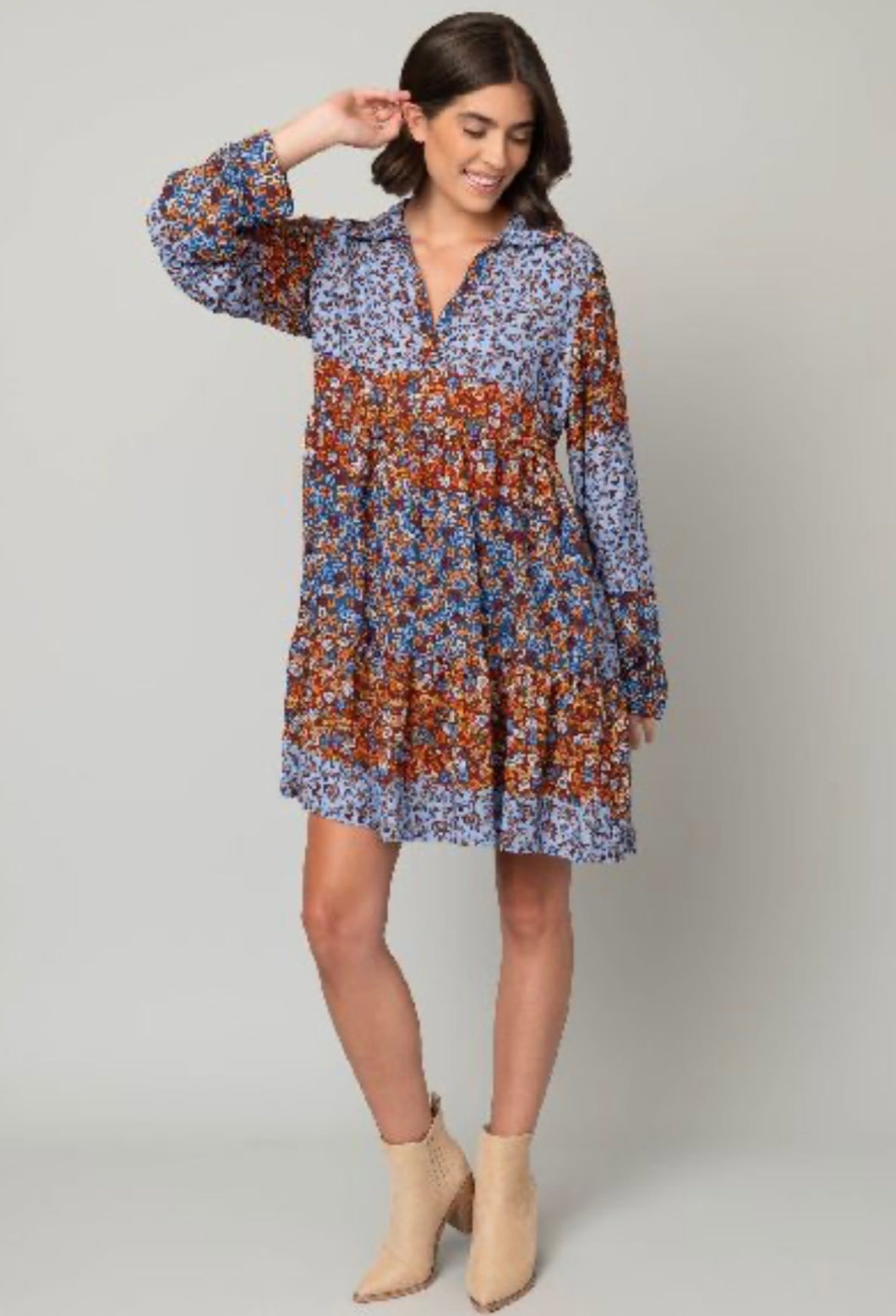 Ditsy Johnny Collar Babydoll Dress