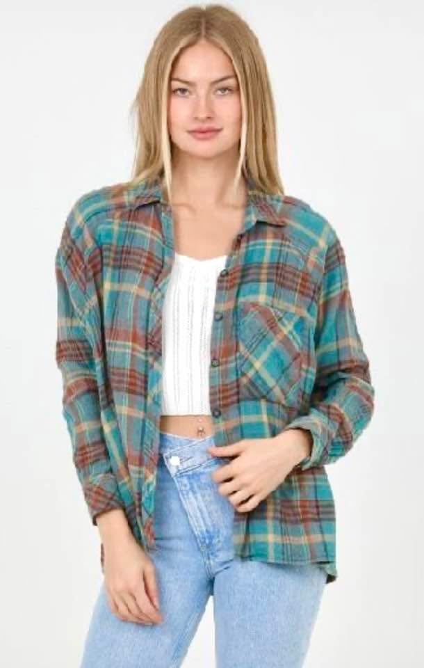 Green/Rust Oversized Plaid Flannel