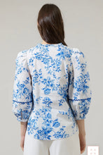 Load image into Gallery viewer, White Button Up Top with Blue Floral Print
