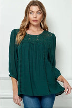 Load image into Gallery viewer, WIN Top-Crochet Lace Neckline Peasant Top
