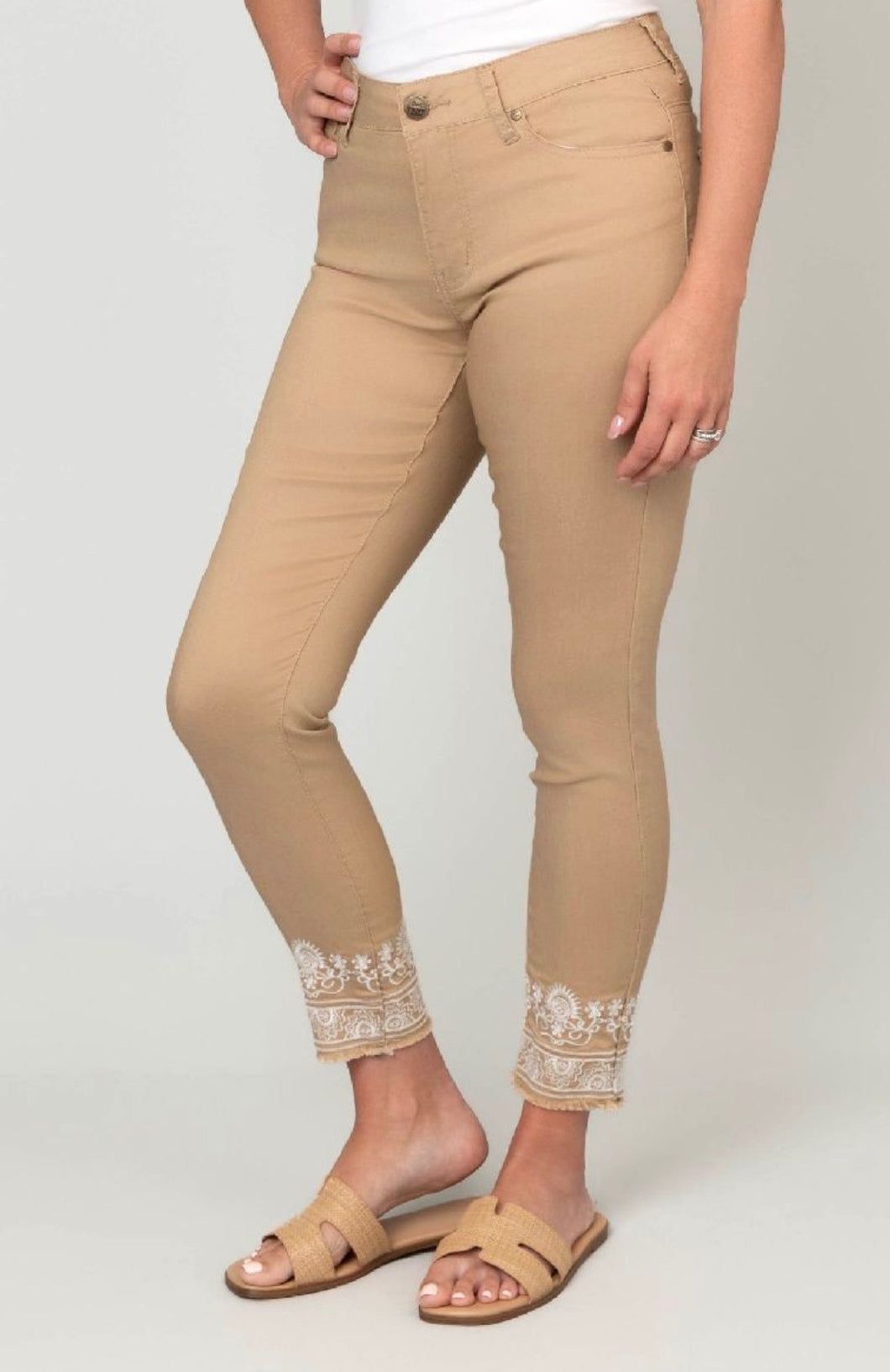 Cropped Straight Leg Embroidered Jeans