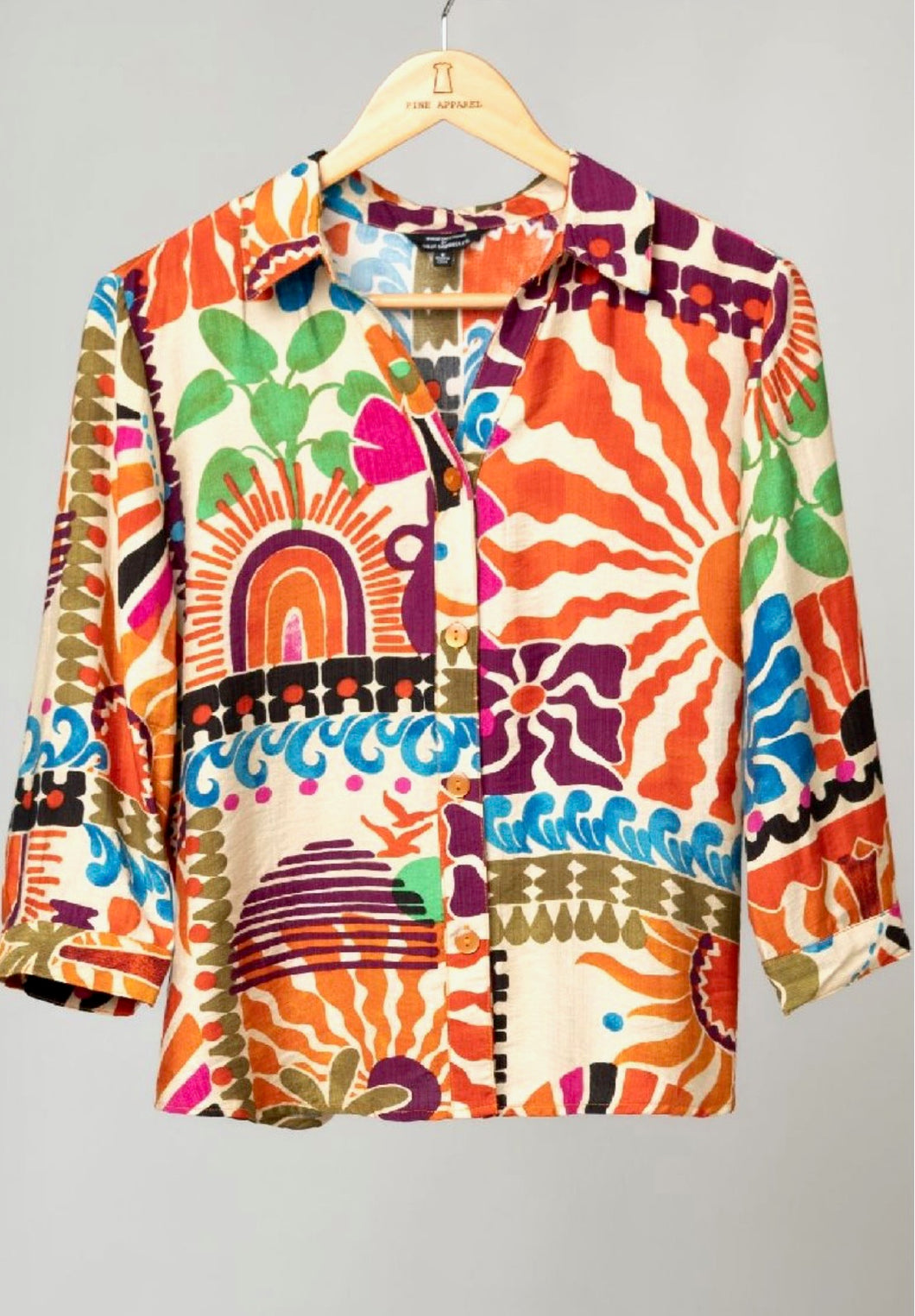 Button Front 3/4 Sleeve Blouse