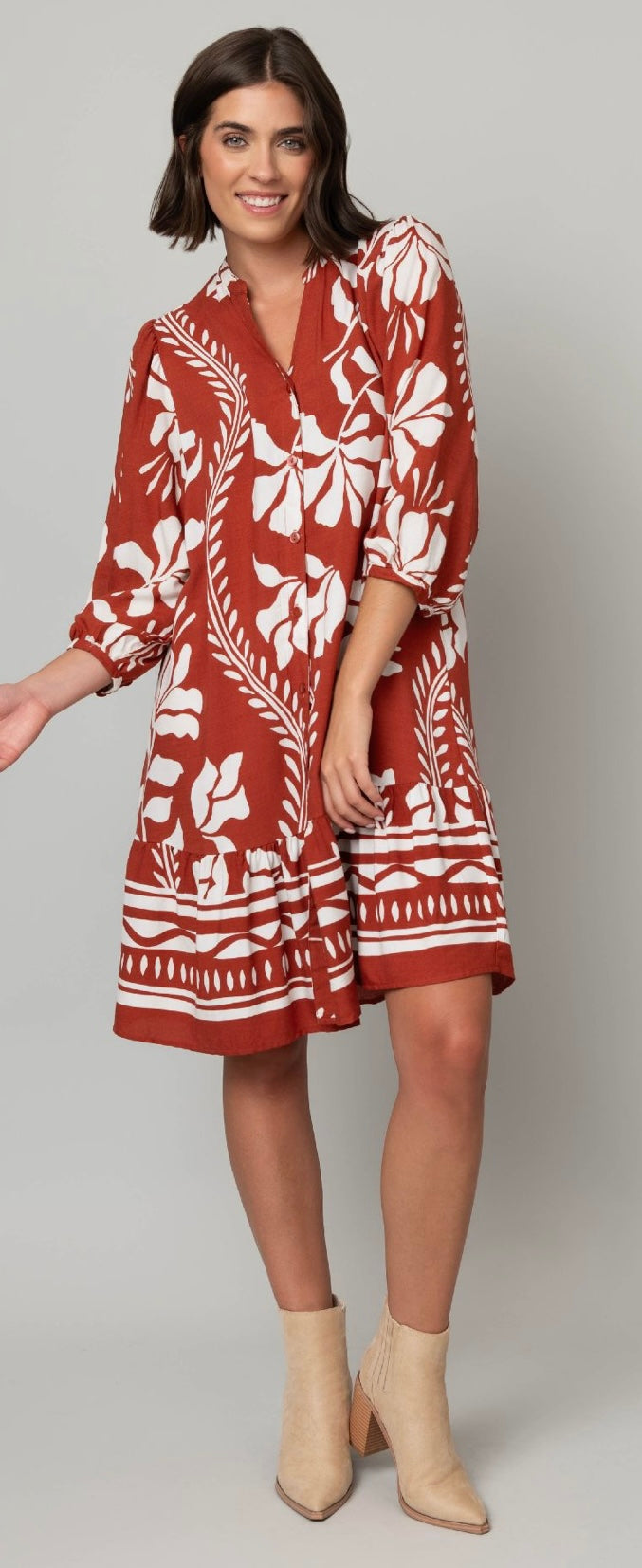 Challis Button Front Hem Dress