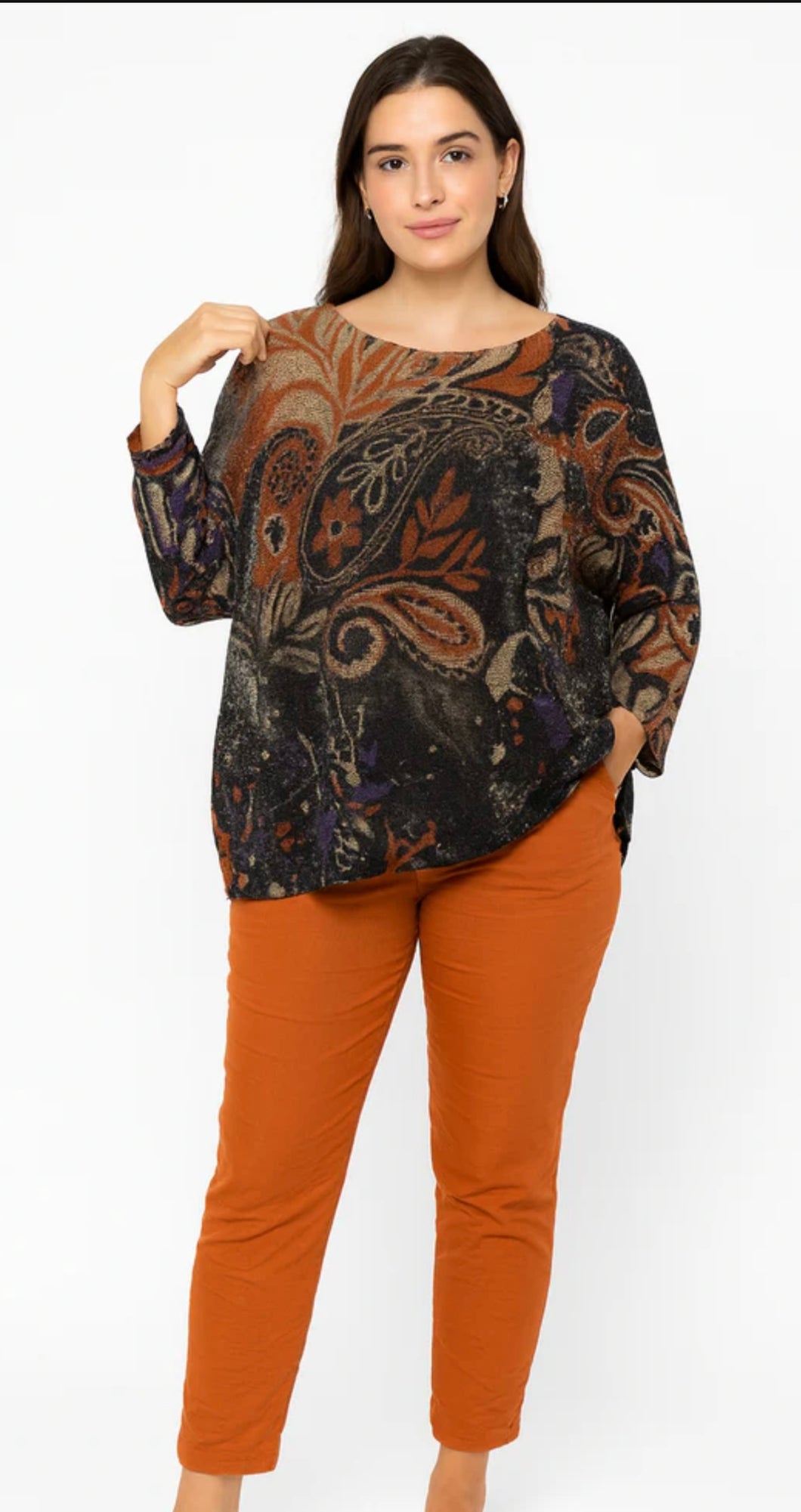 Amber Paisley Design Mesh Sweater