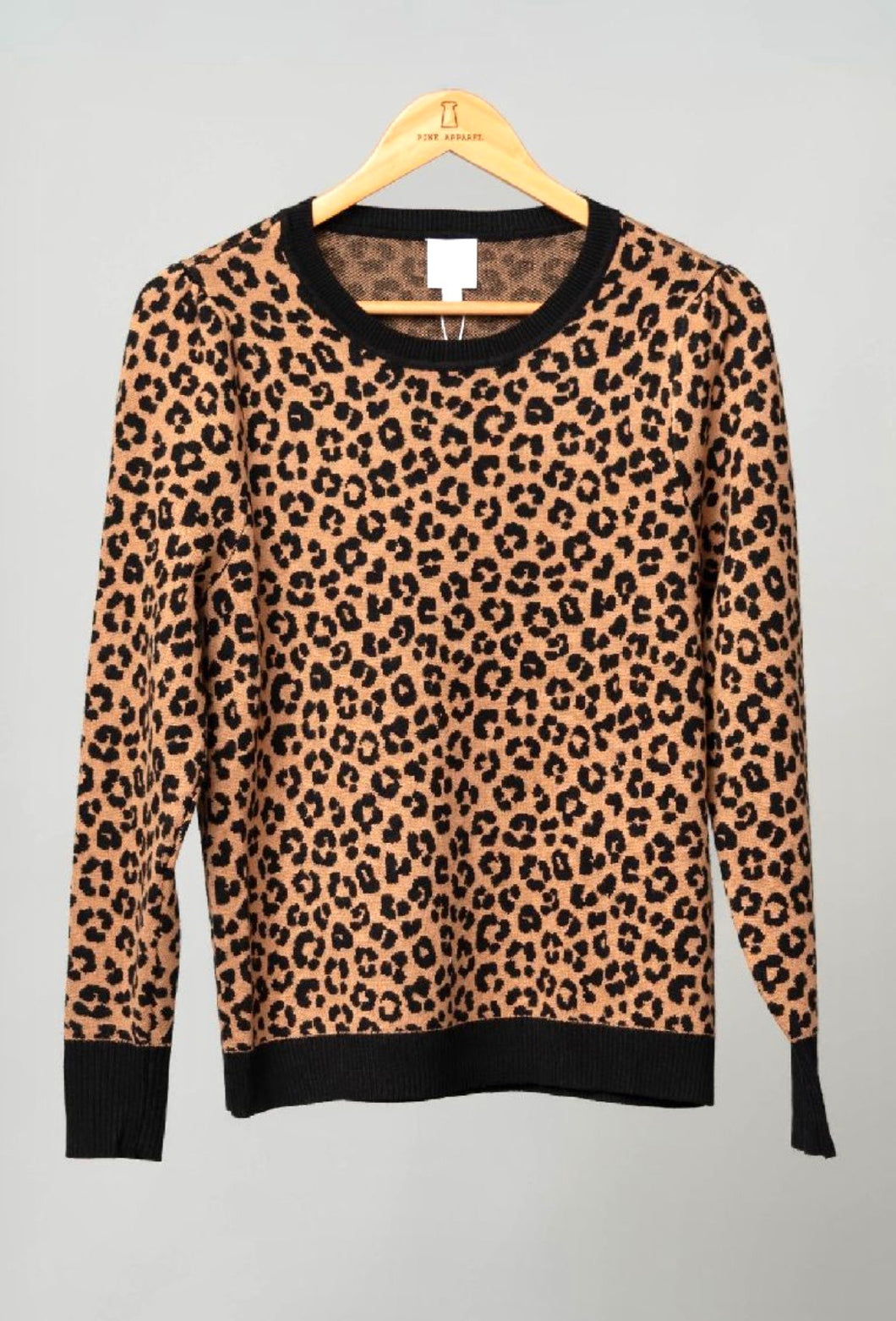 Leopard Print Crew Neck Puff Sleeve Sweater