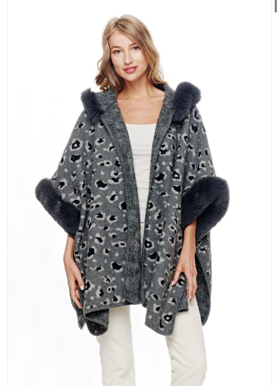 Leopard Faux Fur Hoodie Cape
