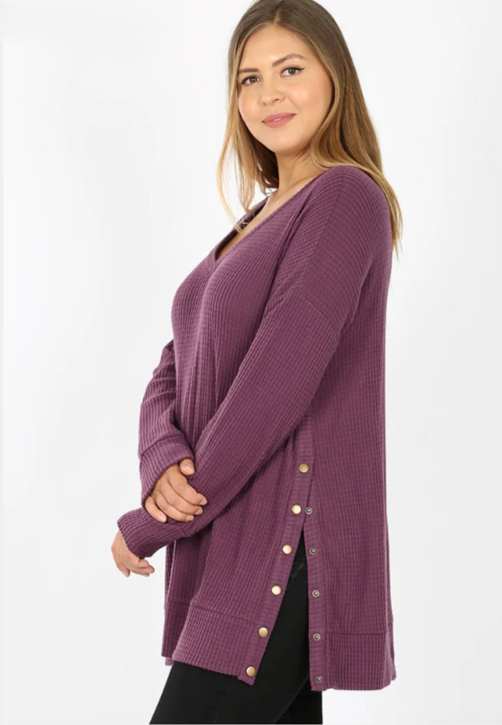 Side Button Waffle Top PLUS