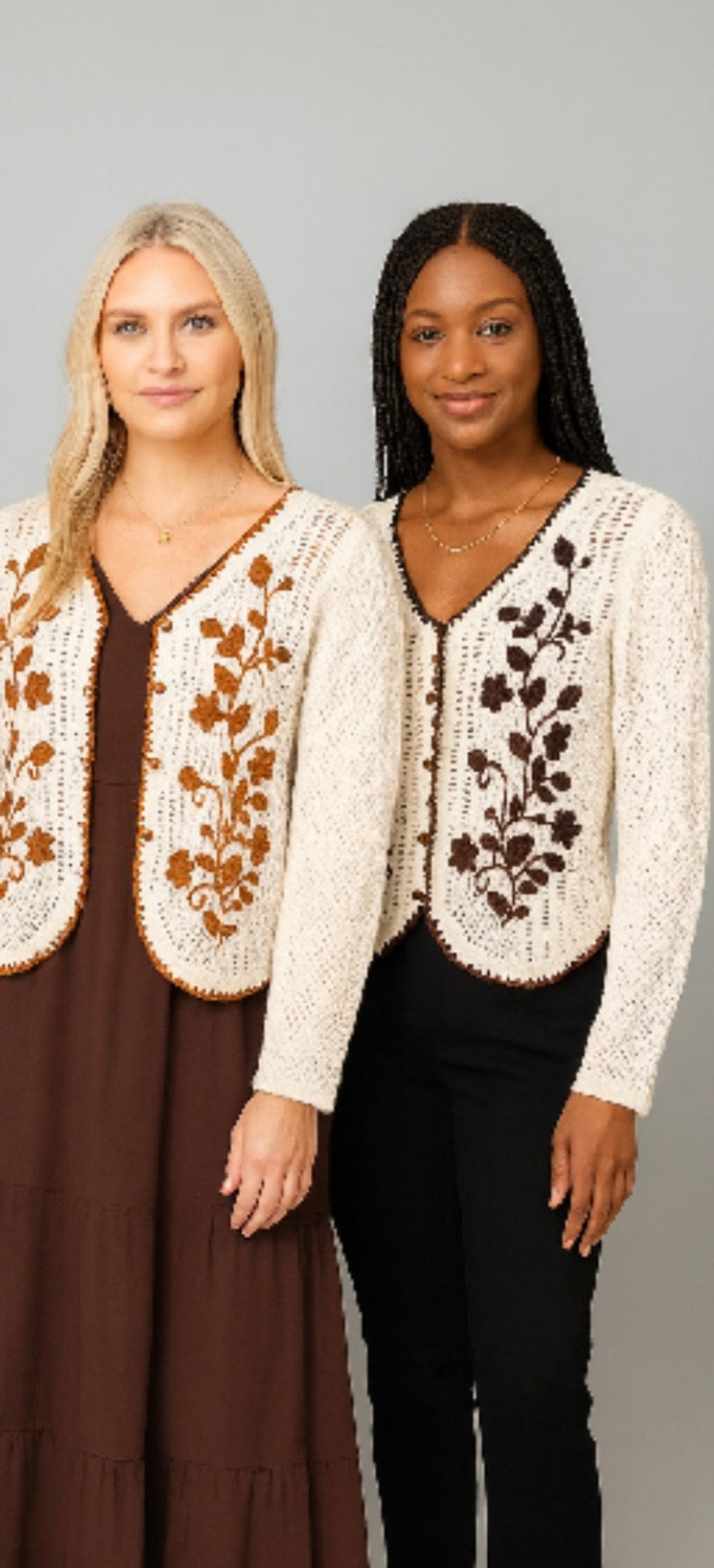 Embroidered Crochet Button Front Cardigan