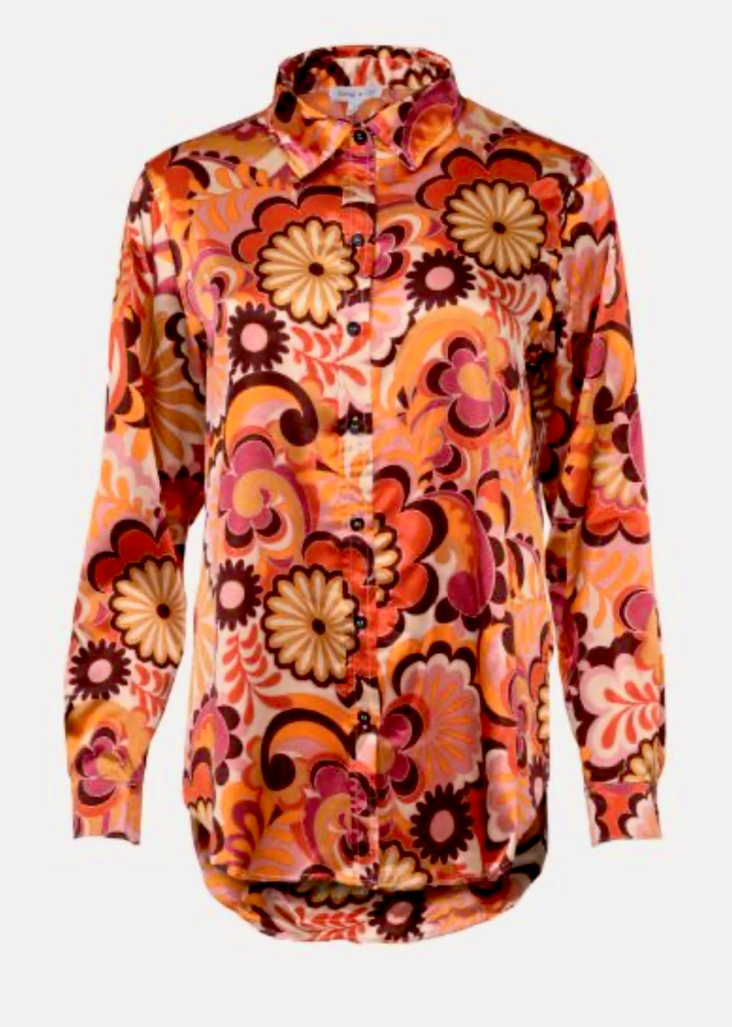 Floral Satin Button Front Blouse