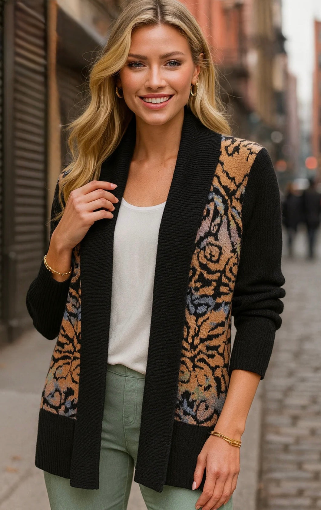 Black Cardigan with Multicolor Design