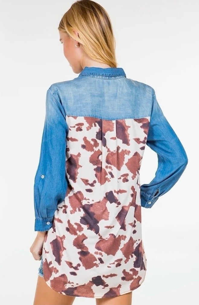 Chambray Animal Print Top PLUS