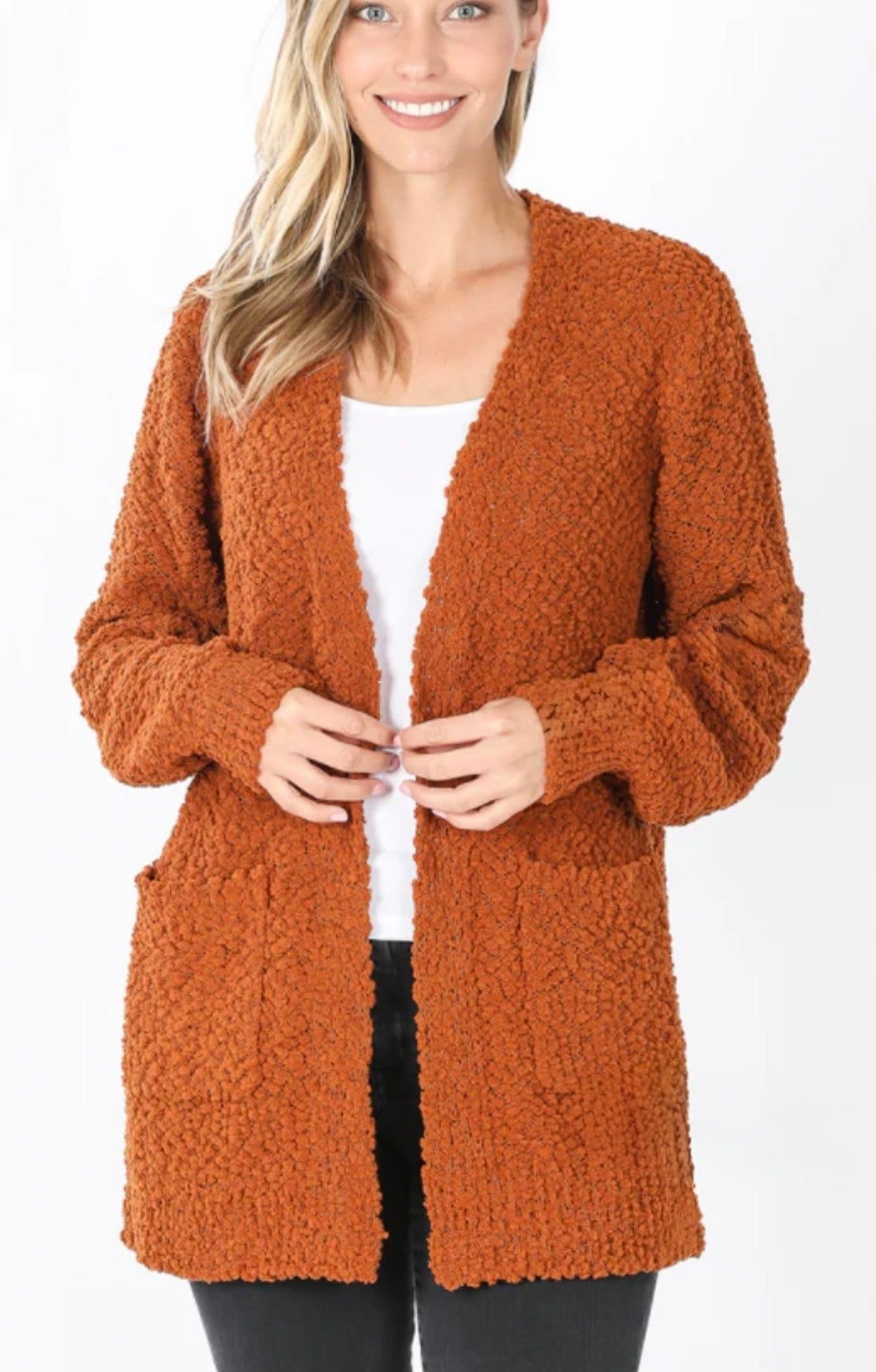 Popcorn Cardigan with Pockets PLUS