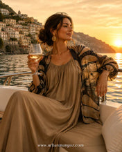 Load image into Gallery viewer, UM Cardigan-Black Silk Cardigan with Gold Design
